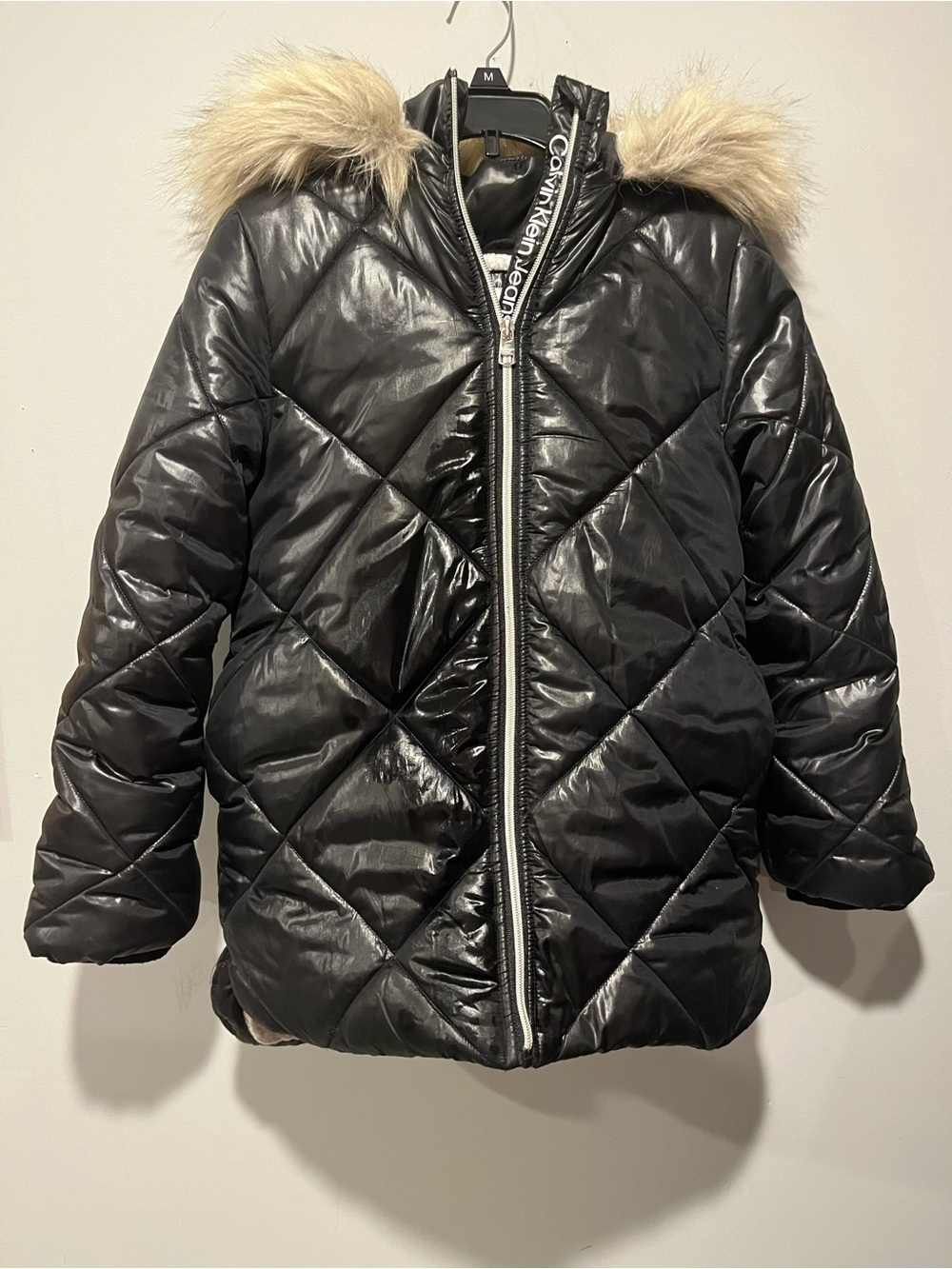 Calvin Klein Kids Black Quilted Puffer Coat with Faux Fur Hood